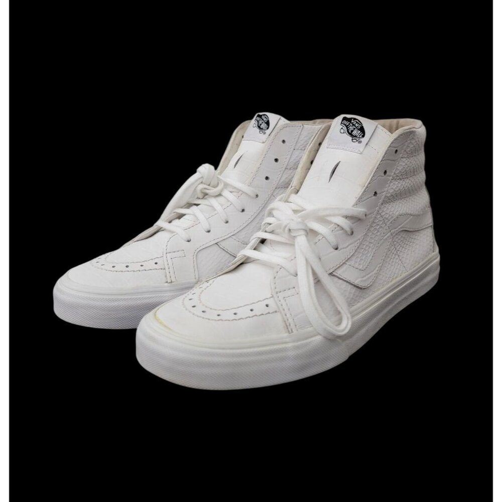 Vans Sk8-Hi Top Reissue Croc Embossed White Leather Sneakers Sz 8.5M / 10W